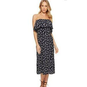 New Flynn Skye Fiona Strapless Dress Womens XS Midi Daisy Duke Floral Blue White